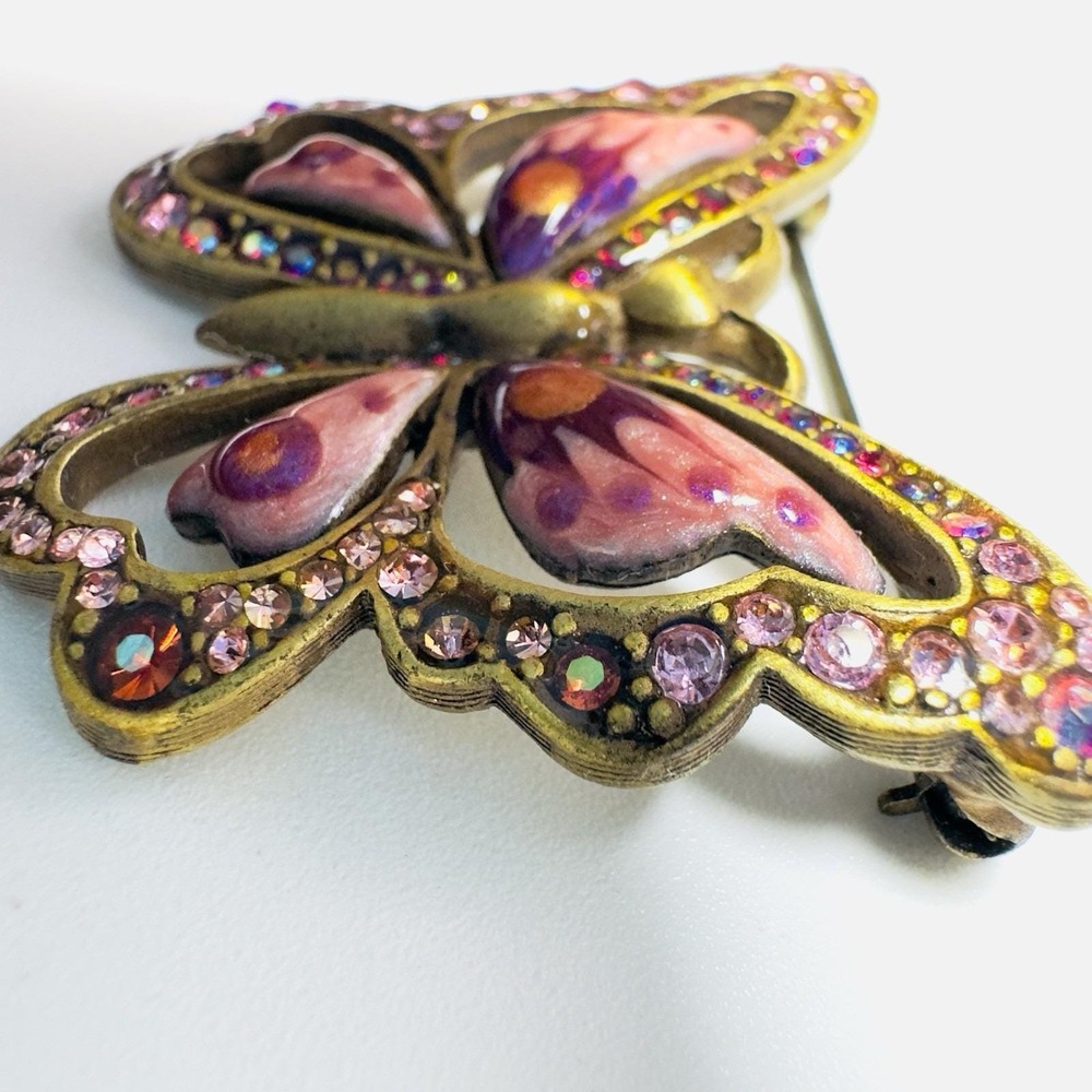 Vtg Jay Strongwater Butterfly Pin Pink Purple Enamel Swarovski Crystals Signed - Picture 5 of 8